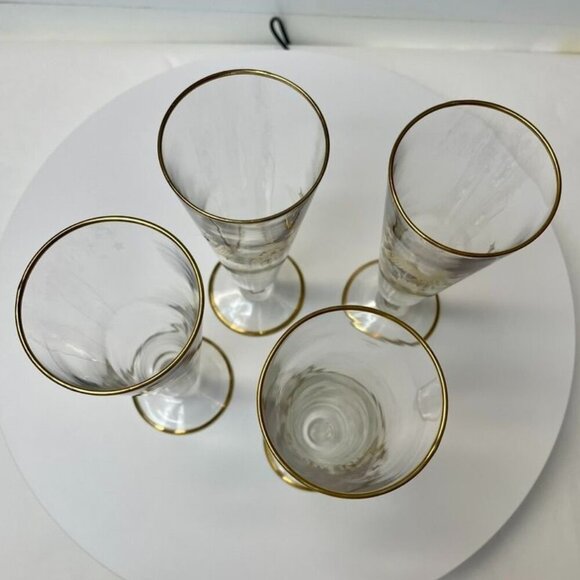Set of 4 Vintage Champagne or Pilsner Gold Eagle Glasses with Patriotic Design - Picture 6 of 8